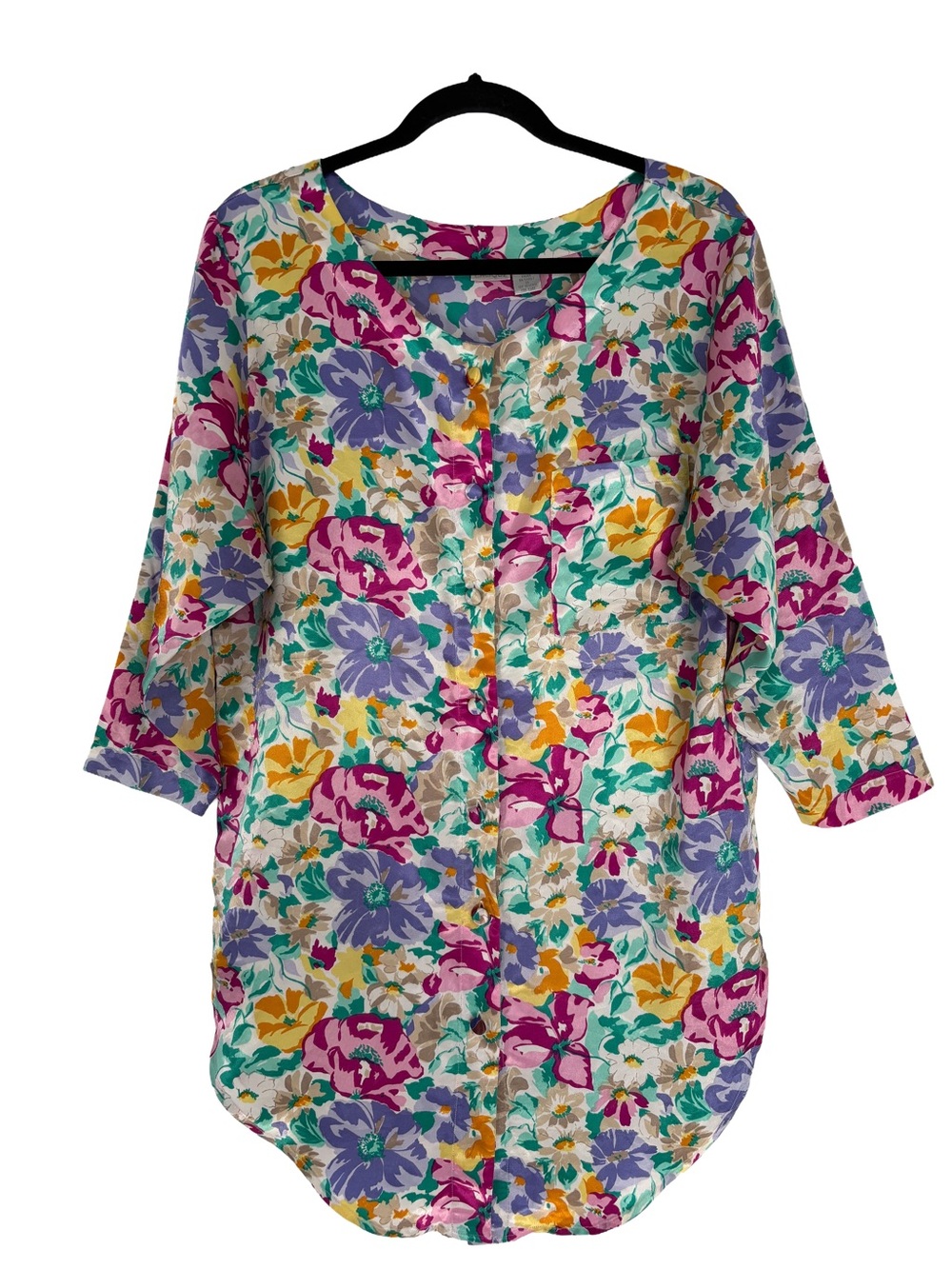 Vintage Cacique Vibrant Botanical Floral Button Down Sleep Shirt 8